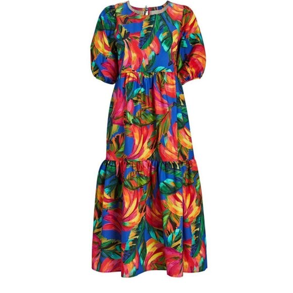NWT Farm Rio Banana Mix Tiered Midi Dress - Picture 3 of 11